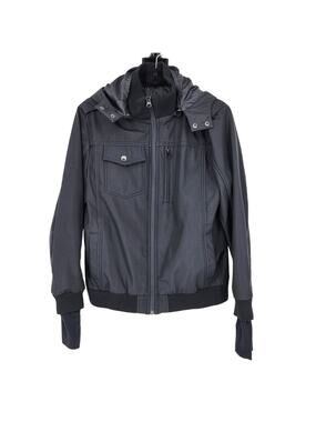 Baubax Black Travel Bomber Zip Jacket W/ Neck Pillow Hood & Zip Pockets Size L